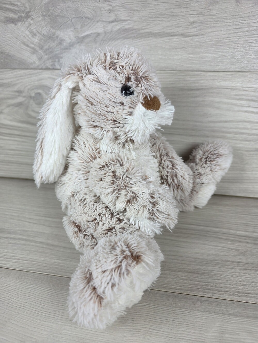Brown Cream Plush Stuffed Rabbit w Embroidered Features and Floppy Ears SU46